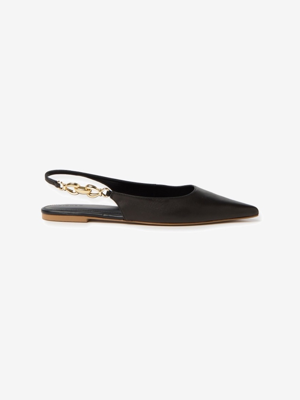 NEW Piombo Italy Leather Slingback Ballet Pumps Flats Pointed Toe Gold Chain 9